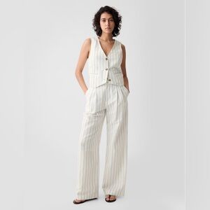 High-Rise Linen Cotton Wide Leg Trousers